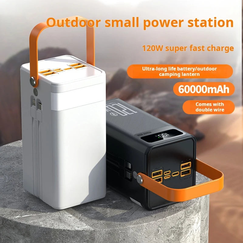 60000mAh Portable Power Bank 120W Fast Charging Power Station Outdoor Emergency Power Bank Solar Generator LED For Camping Phon