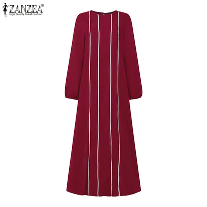 ZANZEA Vintage Autumn Long Sleeve Abaya Hijab Sundress Casual Islamic Clothing Marocain Eid Mubarek Dresses Women Muslim Dress