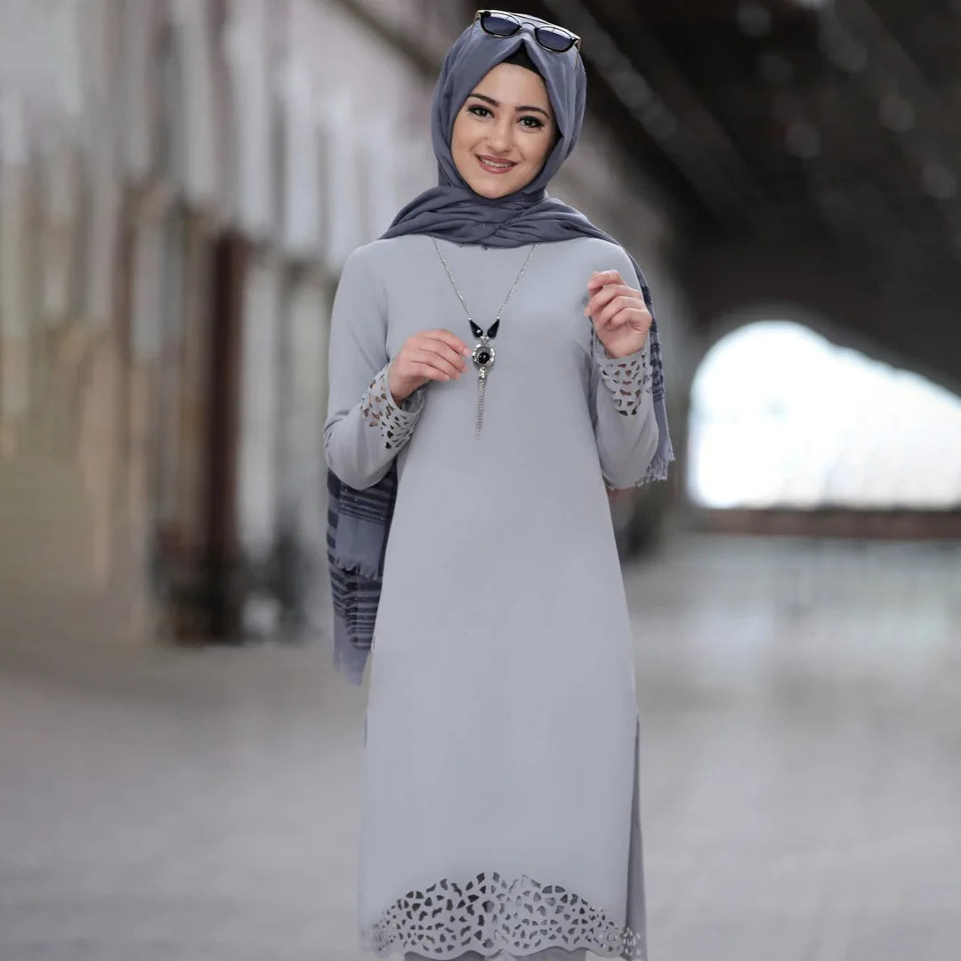 2024 Women Muslim Abaya Sets Fashion Hollow Out Long Sleeve Dreess and Pants Two Pieces Women Islamic Clothing Arab Dubai Kaftan