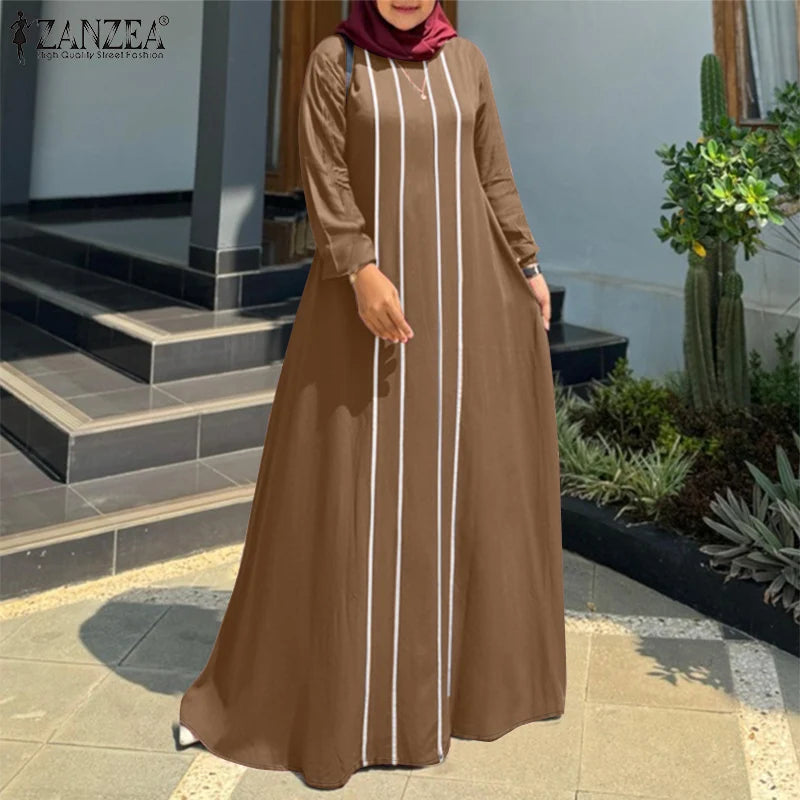 ZANZEA Vintage Autumn Long Sleeve Abaya Hijab Sundress Casual Islamic Clothing Marocain Eid Mubarek Dresses Women Muslim Dress