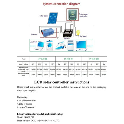 100A MPPT Solar Charge Controller Auto 12V 24V 36V 48V For Lead-acid Lithium Battery Solar PV Regulators LCD Display