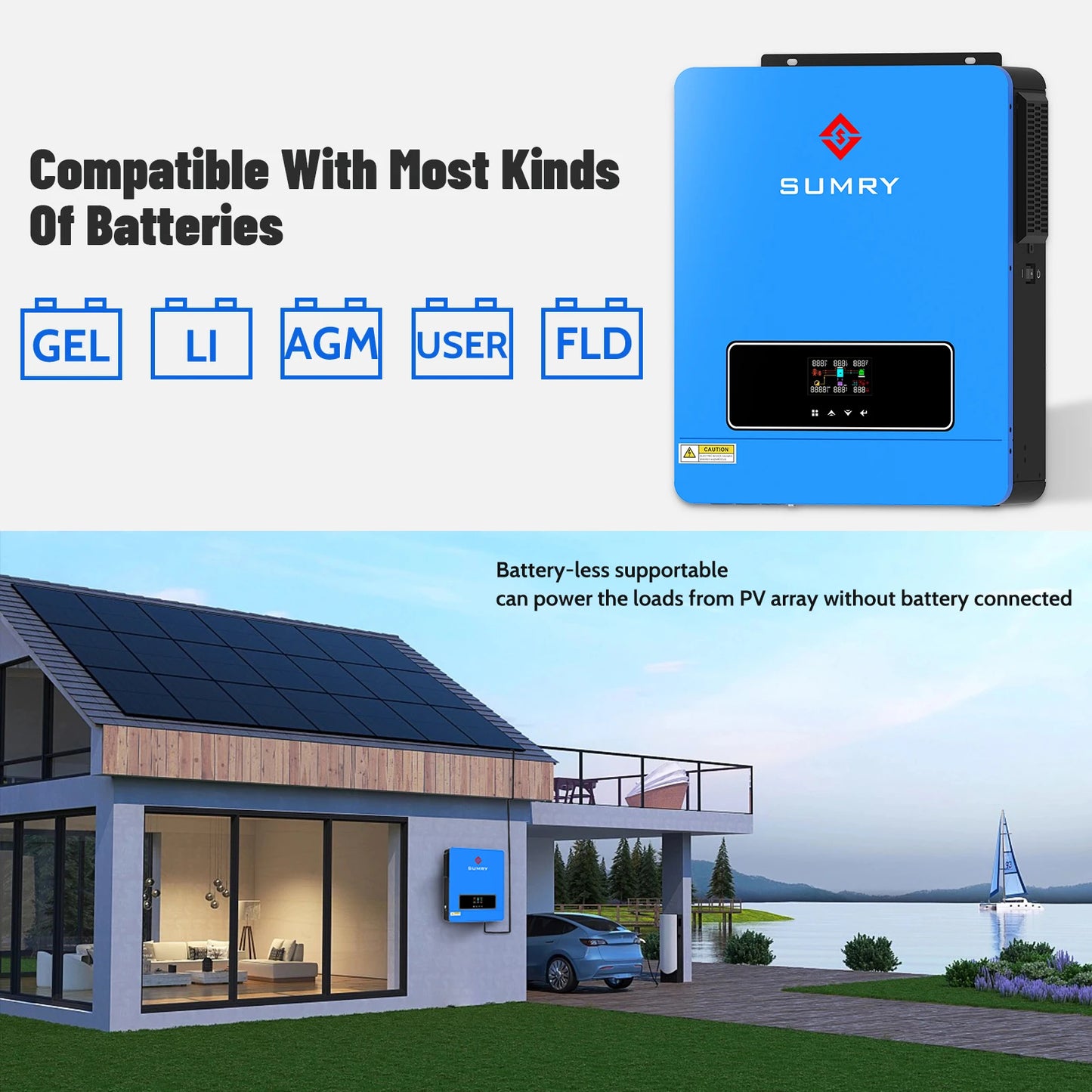 Sumry 3.6kw Hybrid Solar Inverter 110/120v 24v Dual Output with MPPT 120A 60-450v 50/60hz Home Inversor Pure Sine Wave