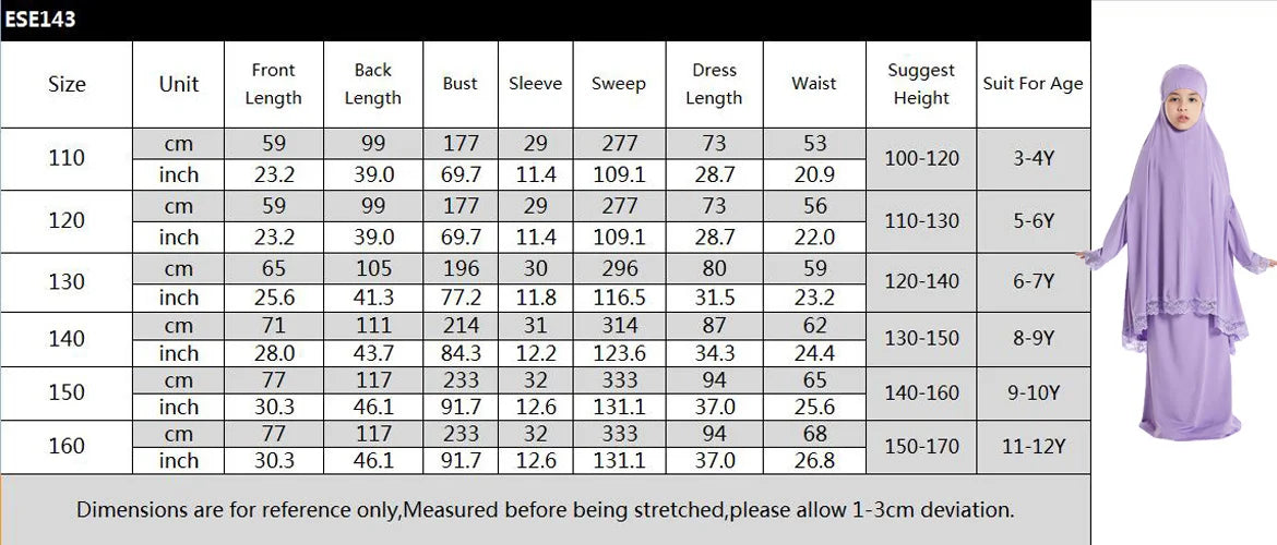 2 Piece Set Prayer Garment Lace Dress Muslim Kids Girls Abaya Gowns Overhead Hijab Long Khimar Ramadan Skirt Arab Clothes Niqab