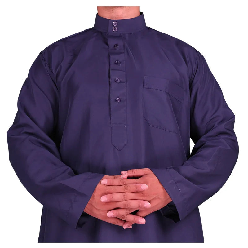 New 2025 Middle East Muslim Men Dress Long Sleeve Jubba Thobe Ramadan Eid Dishdasha Robe Muslim Islamic Kaftans Arab Clothing