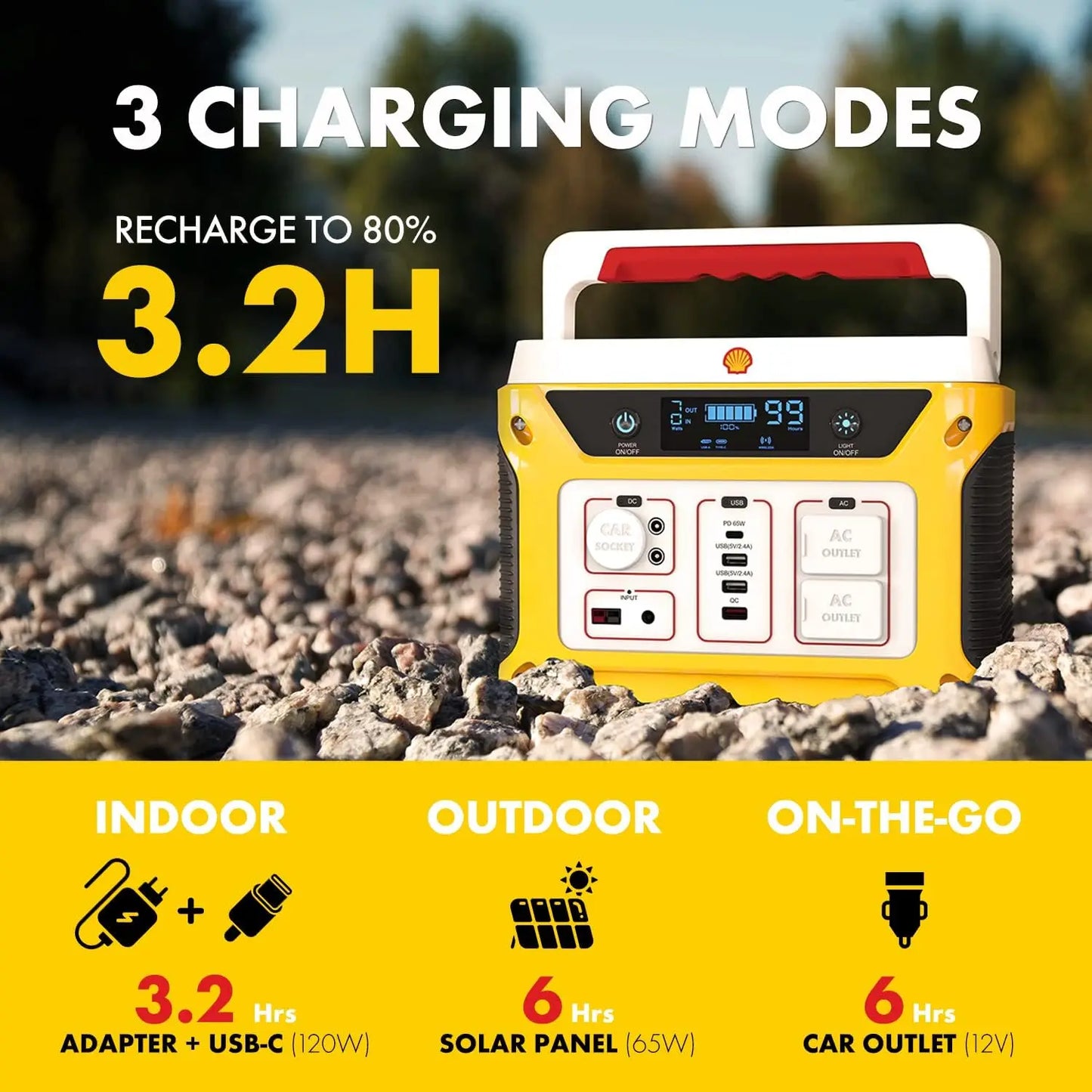 Portable Power Station 583Wh Solar Generator (Solar Panel Optional) with Lithium Battery Pack 500W 10-Port 2 AC Outlets