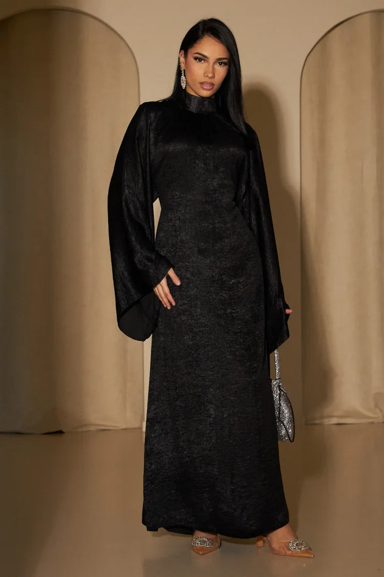 2024 New Elegant Fashion Dress EID Modest Muslim Dress Long Sleeve Shiny Polyester Islamic Clothing Dubai Abaya Dress Party Robe