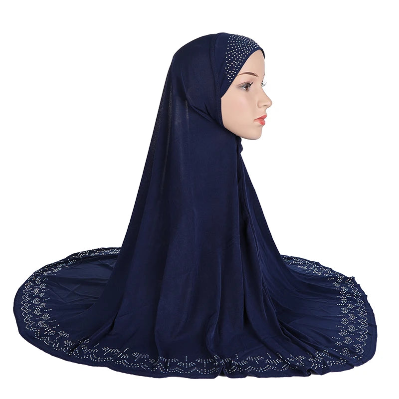 H058 Big size pray hijab with stones muslim scarf hat instant headwrap cover chest part