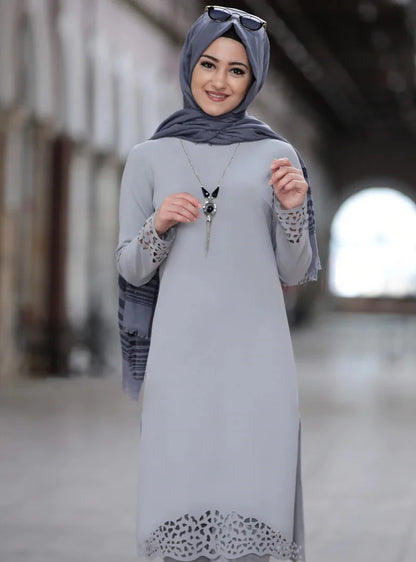 2024 Women Muslim Abaya Sets Fashion Hollow Out Long Sleeve Dreess and Pants Two Pieces Women Islamic Clothing Arab Dubai Kaftan