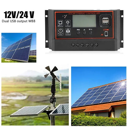 10/20/30/40/50/60/70/80/90/100A New Solar Controller Digital Display LCD Screen Automatic Solar Panels Battery Charge Controller