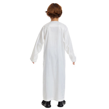 Luxury Muslim Thobe Boys Saudi Dress Kids Islamic Clothing Turkish Arab Dubai Black White Yellow Abaya Children TH881