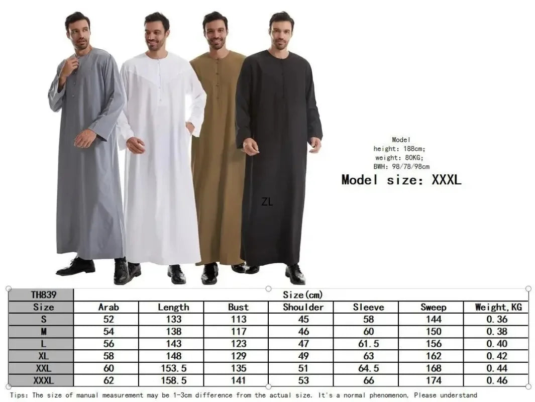 Men Robe Muslim Abaya Dishdasha Modest Djellaba Islamic Dubai Saudi Abayas Prayer Kaftan Eid Ramadan Morocco Jubba Thobe