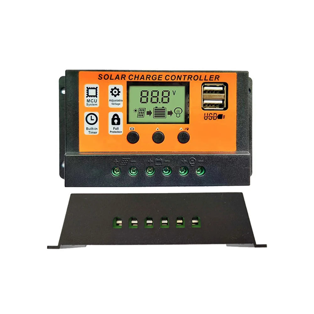 100A Solar Charge Controller Solar Panel Controller 12V/24V Adjustable LCD Display Solar Panel Battery Regulator With USB Port