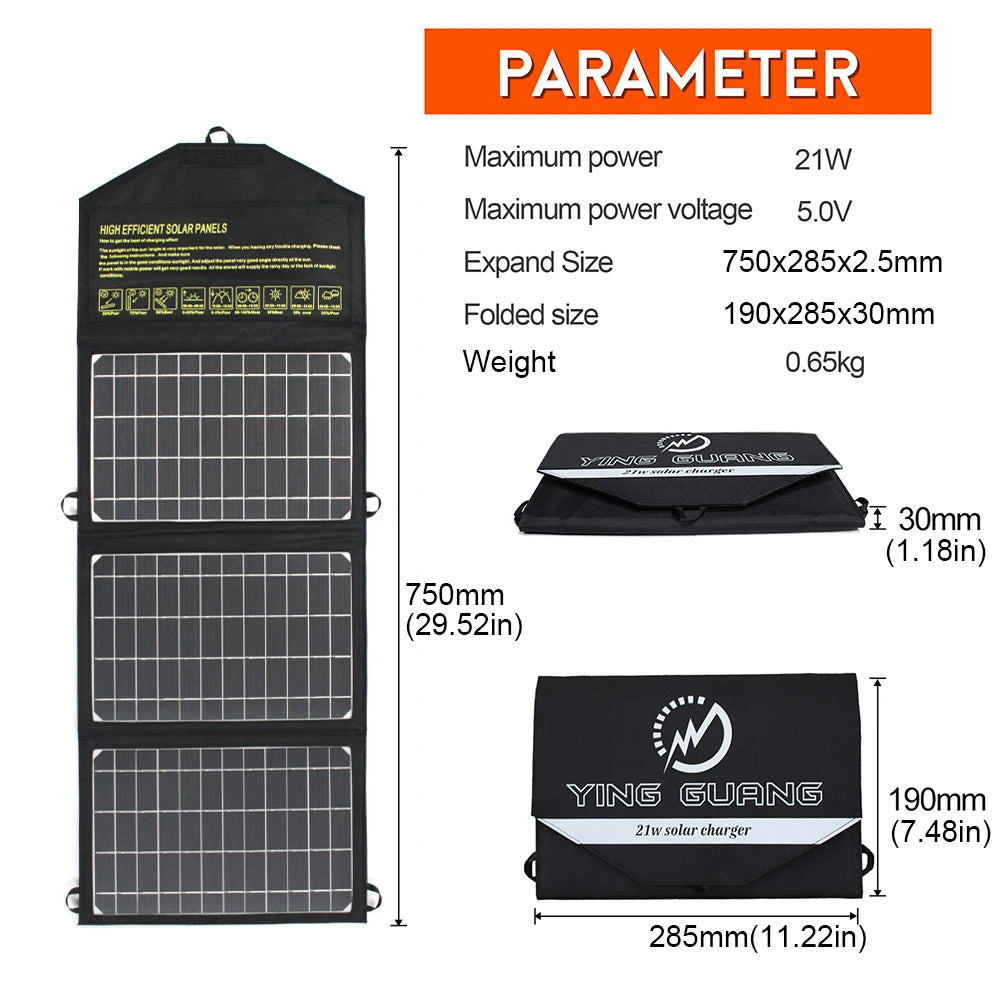 Upgraded 28W 21W 14W Portable Solar Panel Charger Double USB 5V 18V DC Camping Foldable Solar Panel For Phone Charge Power Bank