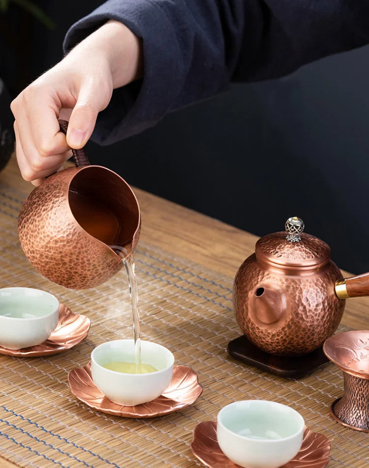 GIANXI Red Copper Teapot Chinese Tea Ceremony Handmade Pure Tea Kung Fu Tea Copper Teawear Retro Keep In Good Health Tea Kettle