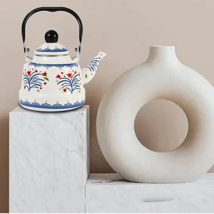 European Style Enamel Tea Kettle Exquisite Enamel Handmade Ancient Bell Pot No Whistling 2.5L Water Kettle Kitchen