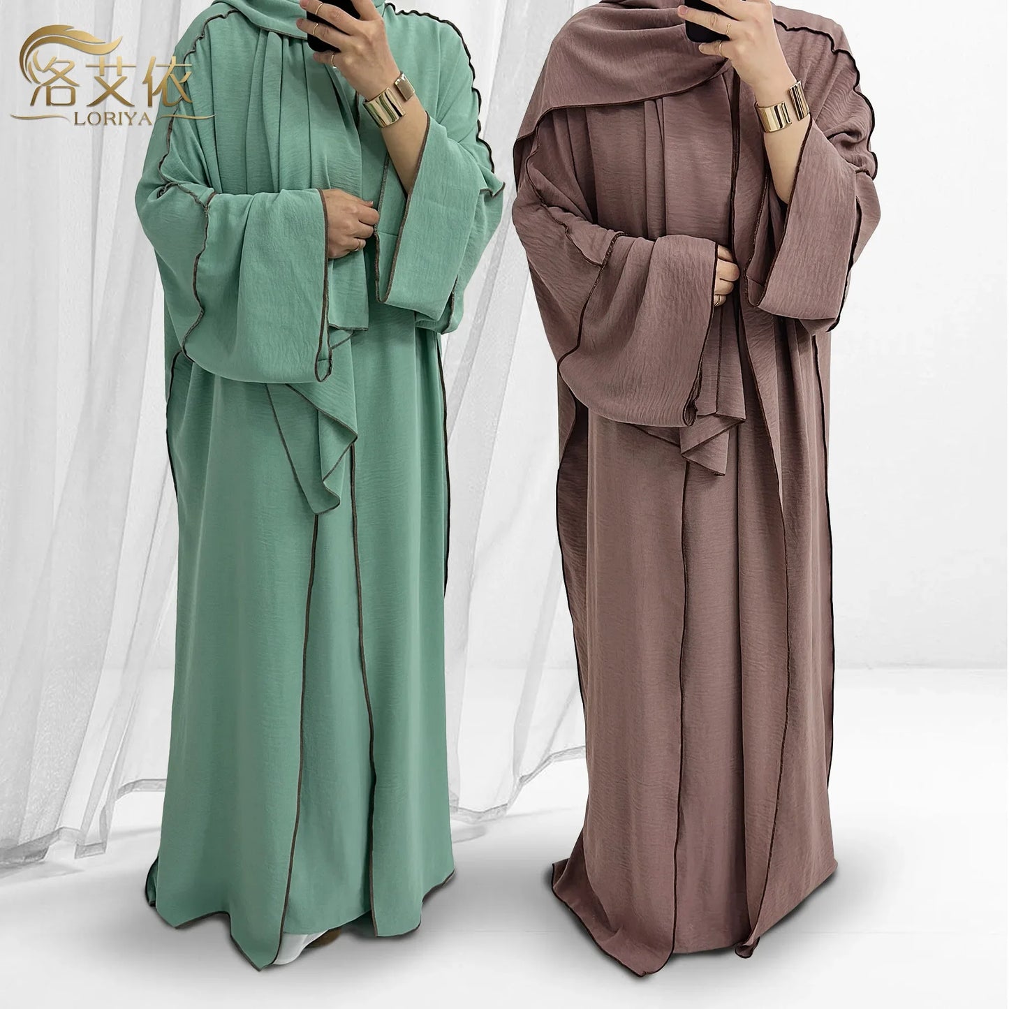 Turkey Dubai Abayas Muslim Set Cardigan Inner Lap and Turban Muslim Long Robes Three-piece Muslim Open Abayas for Women Dress