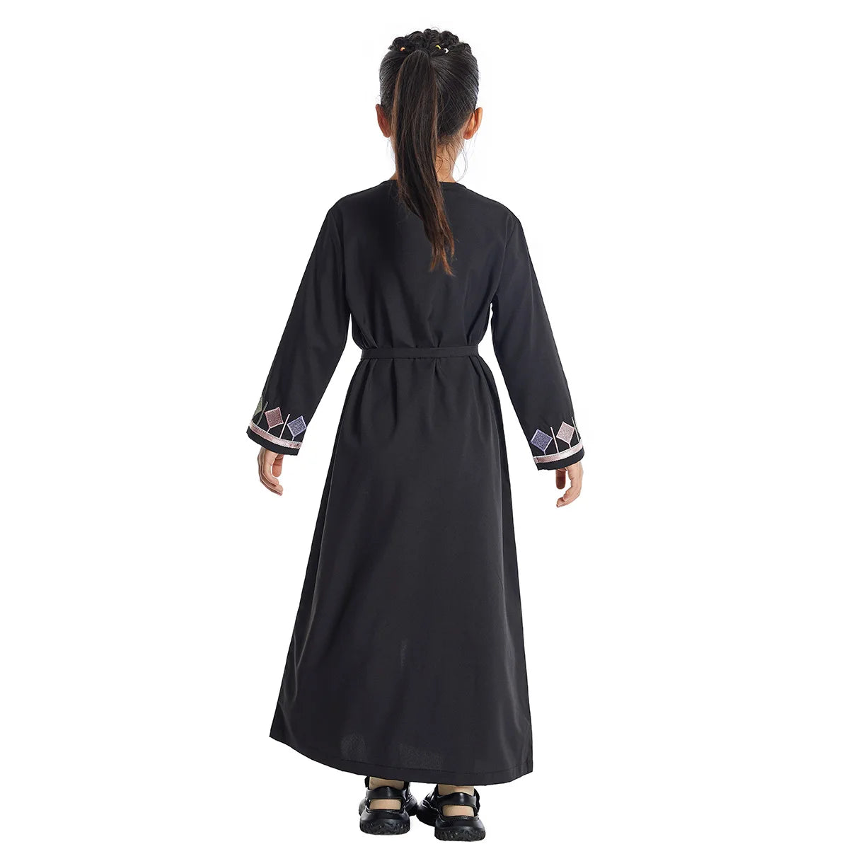 Moroccan Eid Muslim Kids Abaya Girls Embroidery Zipper Long Sleeve Maxi Dress Arabic Kaftan Robes Islamic Party Prayer Clothing