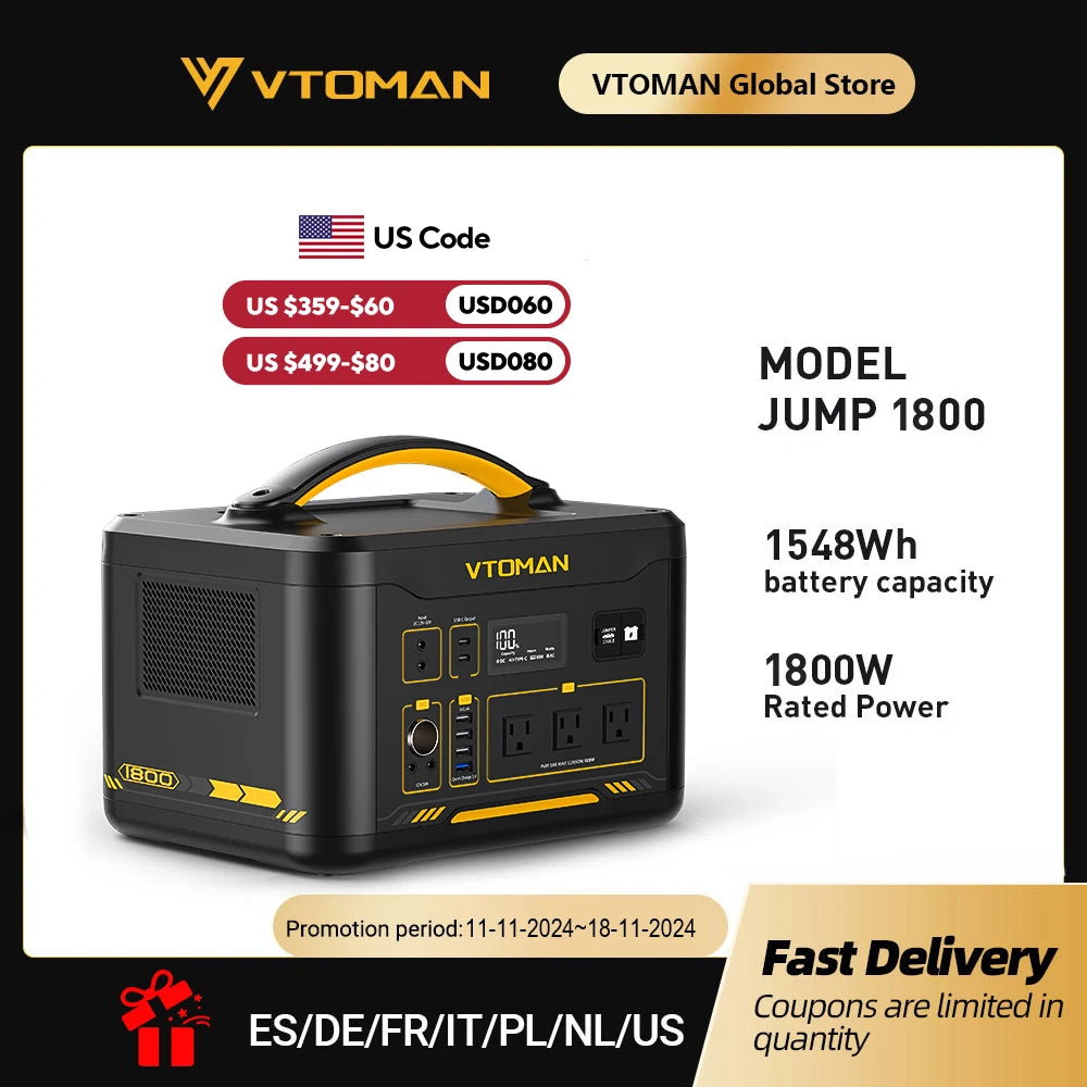 VTOMAN JUMP 2200 Portable Power Station 828/1548Wh LiFeP04 Battery Solar Generator Solar for Home Outdoor Camping