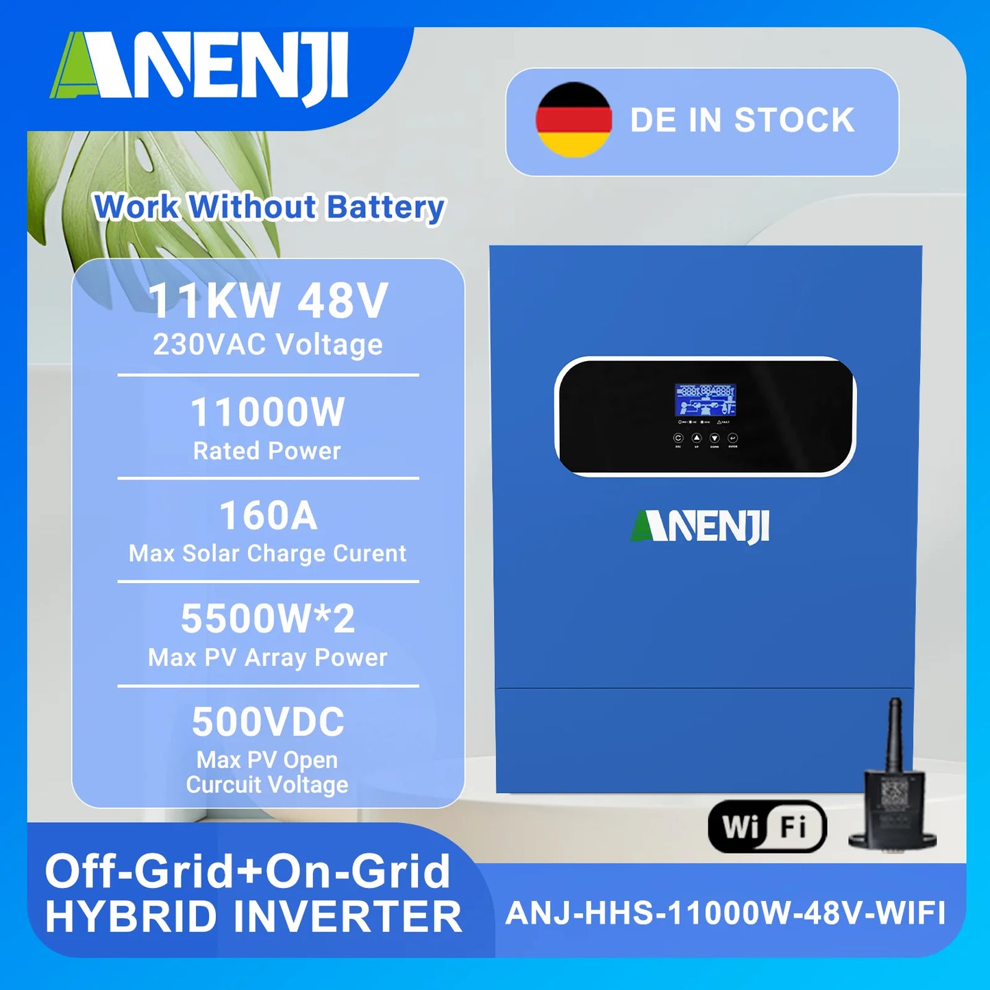 11KW 48V Solar Inverter Hybrid Off Grid 230V Pure Sine Wave MPPT  PV 500V 120A Solar Charge Power Home Inverter