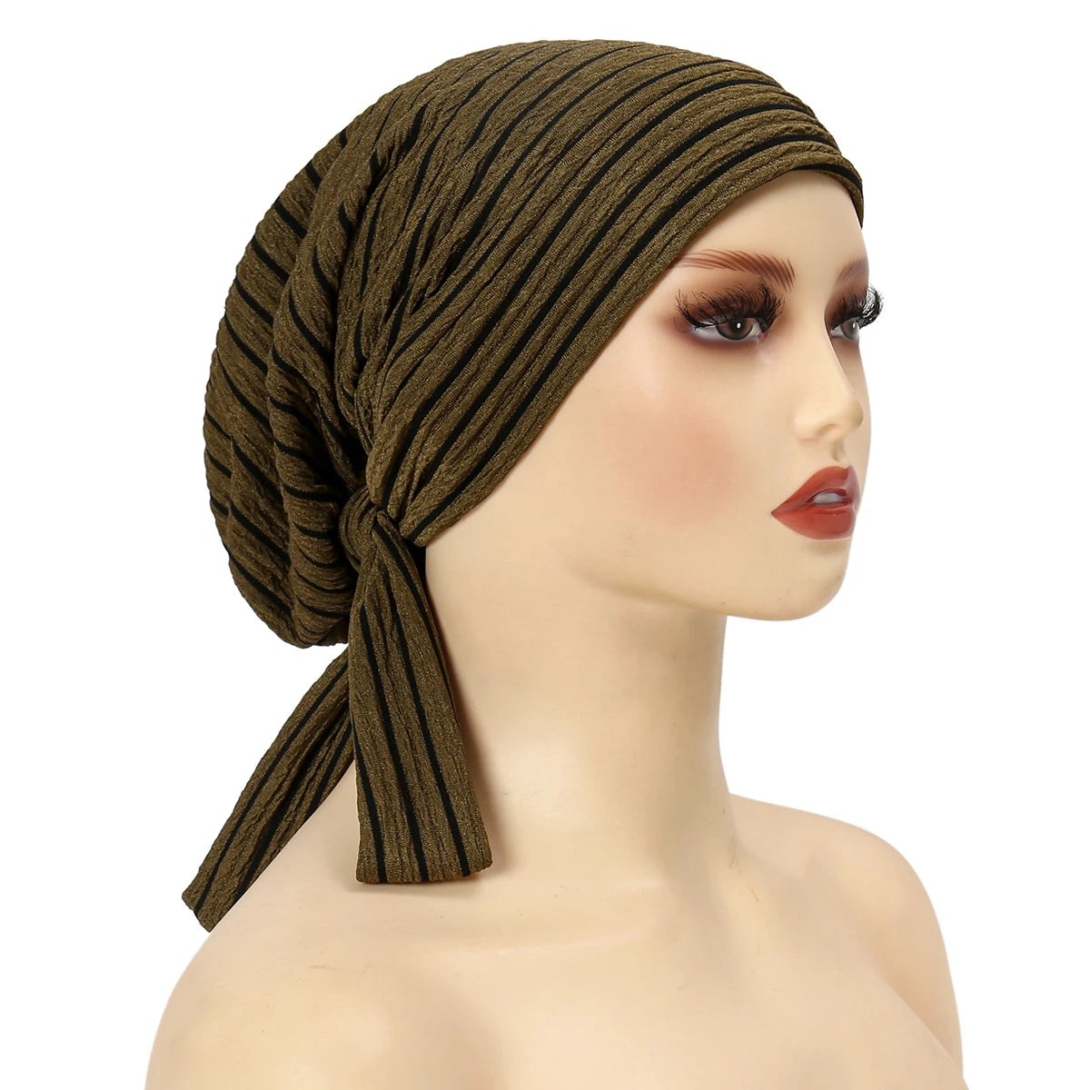 Trendy Stripe Turban Cap Women Muslim Hijab Islamic Chemo Cap Head Scarf Ladies Head Wrap Cover Hijab Scarf