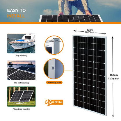 Solar panel 100W 1PCS 2PCS 3PCS 4PCS 12V 200W 300W 400W Glass solar Panels for home light refrigerator power station camping etc