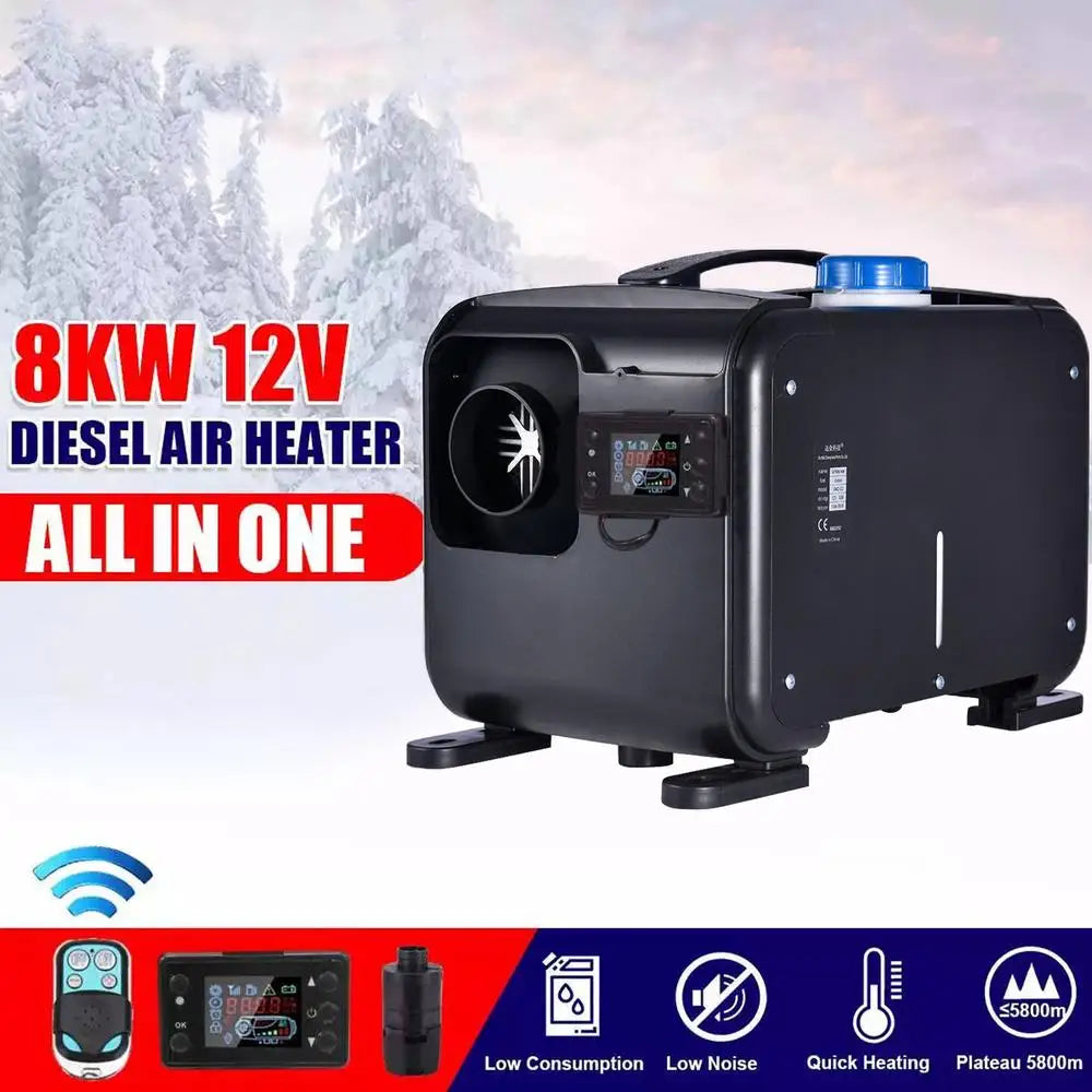 8KW All-in-One Car Parking Heater 12V/24V Diesel Heating Car Air Heater Low Noise LCD & Remote Control For Home Car RV Truck