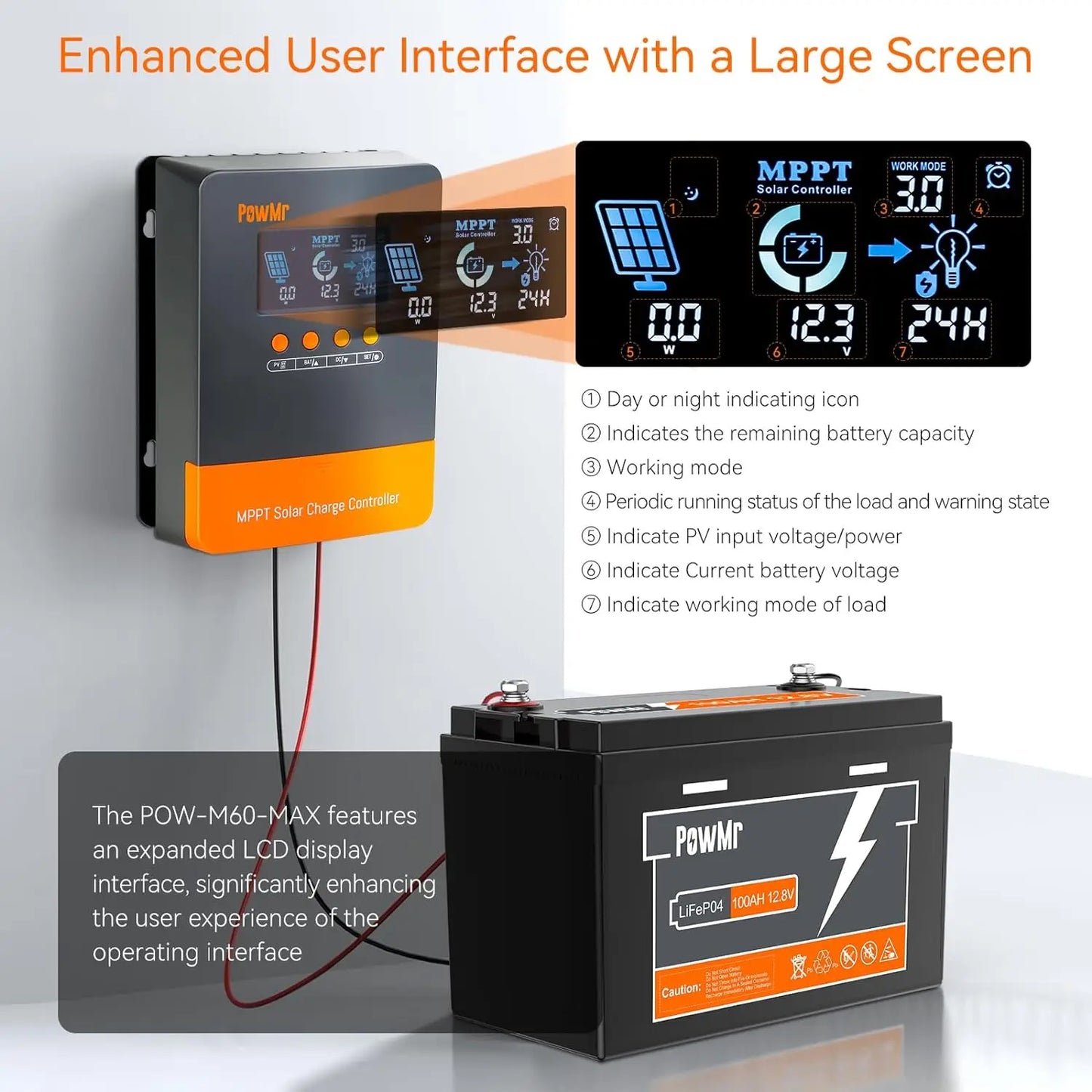 Newest PowMr MPPT 60A Solar Charger Controller 12V 24V 36V 48V Max PV 160V Solar Panels Regulator Lithium Battery Activation