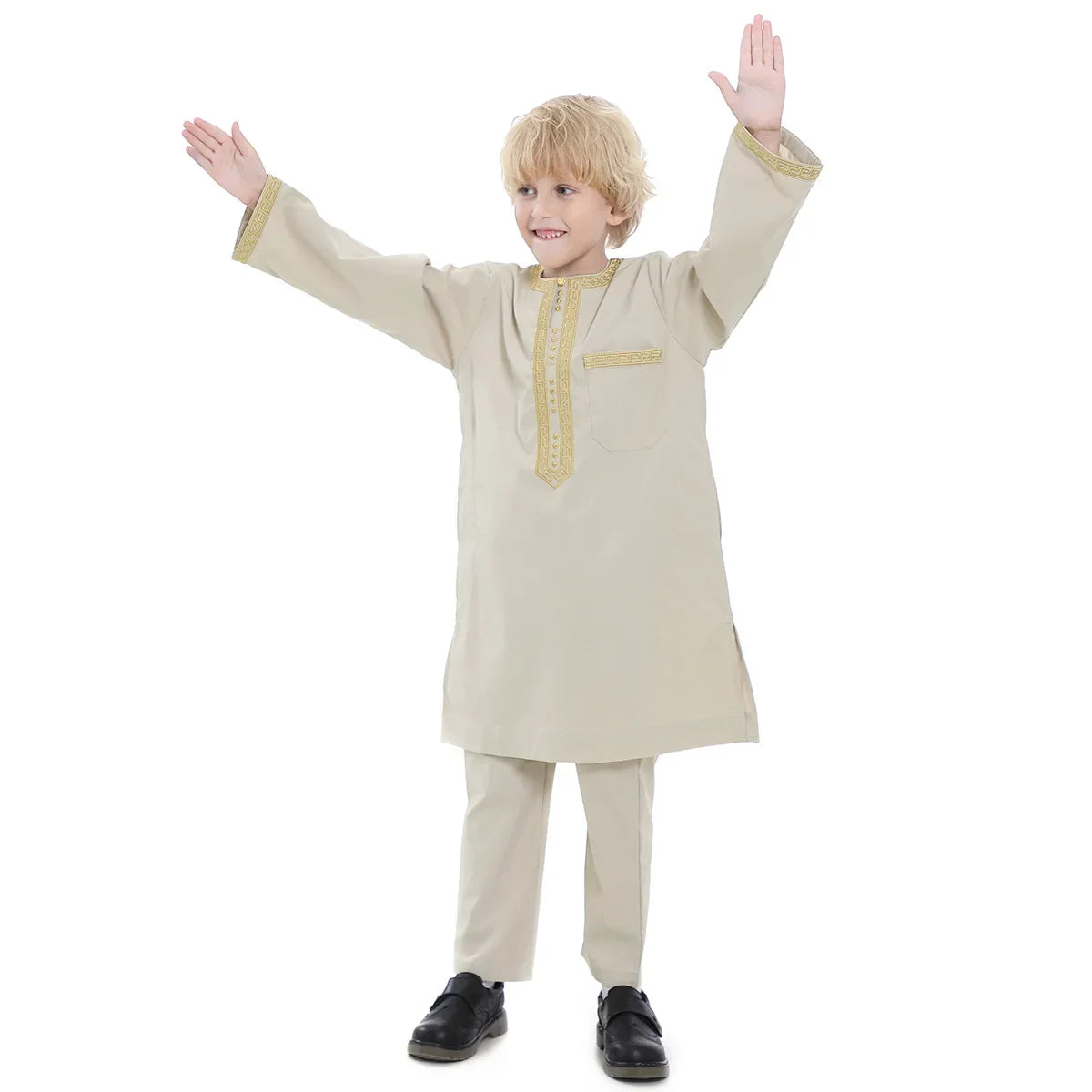 Muslim Saudi Arab Boys Robe Dishdasha Kids Abaya Kaftan Prayer Islam Clothing Long Sleeve Thobe Middle East Teenage Dress Dubai