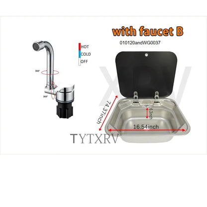 TYTXRV Caravan Accessories RV Sink Stainless Steel Hand Wash Basin Sink with Folded Fauce for RV Caravan Boat Kitchen