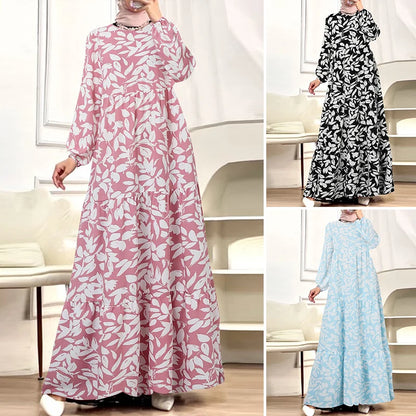 Bohemain Floral Printed Dresses ZANZEA Fashion Autumn Women Long Sleeve Muslim Abaya Robe Femme IsIamic Hijab Sundress Vestidos