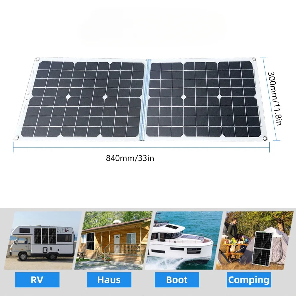 200W Foldable Solar Panel 12V Solar Cell with 100A Controller USB Battery Charger Solar Panel Kit for Phone RV Car Charging