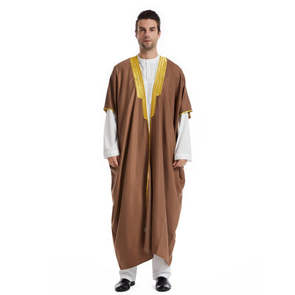 Men Open Abaya Muslim Saudi Jubba Thobe Islamic Clothing Ramadan Kimono Long Sleeve Robe Caftan Dubai Stand Collar Arabic Dress