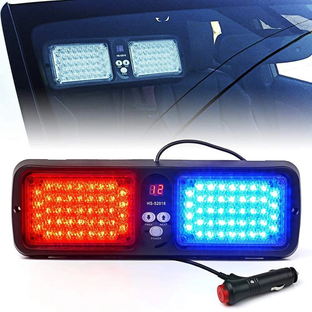 Red Blue LED Car Visor Strobe Flashing Light Interior Windshield Sunshield Emergency Warning Lights for Police Firefighter 12V