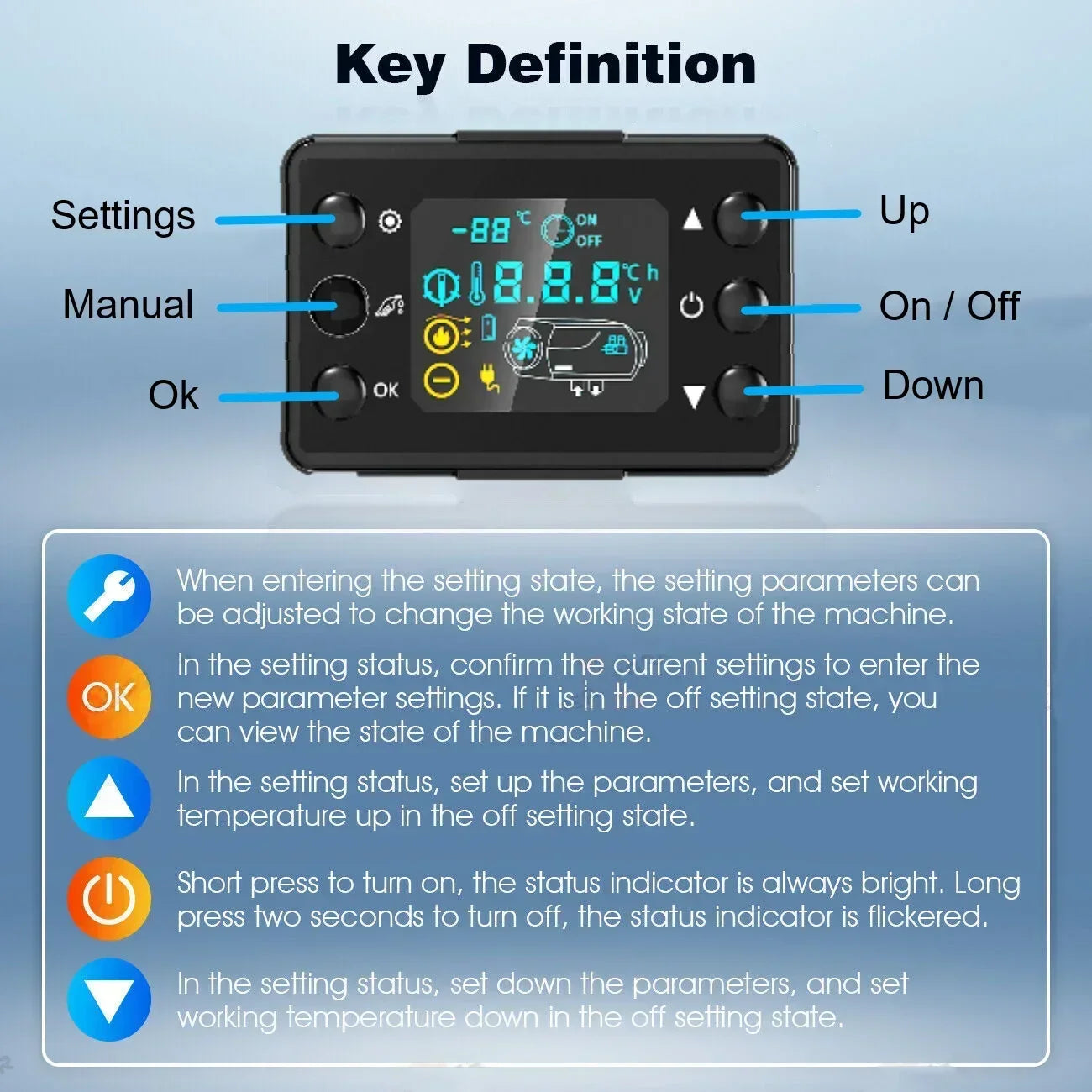 12V/24V 2KW Air Diesel Heater 2KW Diesel Parking Heater LCD Switch Diesel Heater Muffler for RV Motorhome Trailer Trucks Boats