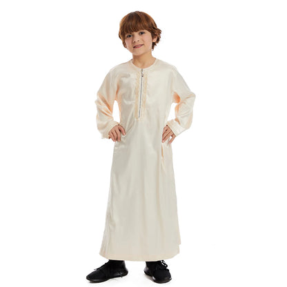 Muslim Boy Robe Long Sleeve Dress Gown Saudi Arabia Abaya Kaftan Jubba Thobe Islamic Kids Clothes Ramadan Eid Djellaba Dishdasha