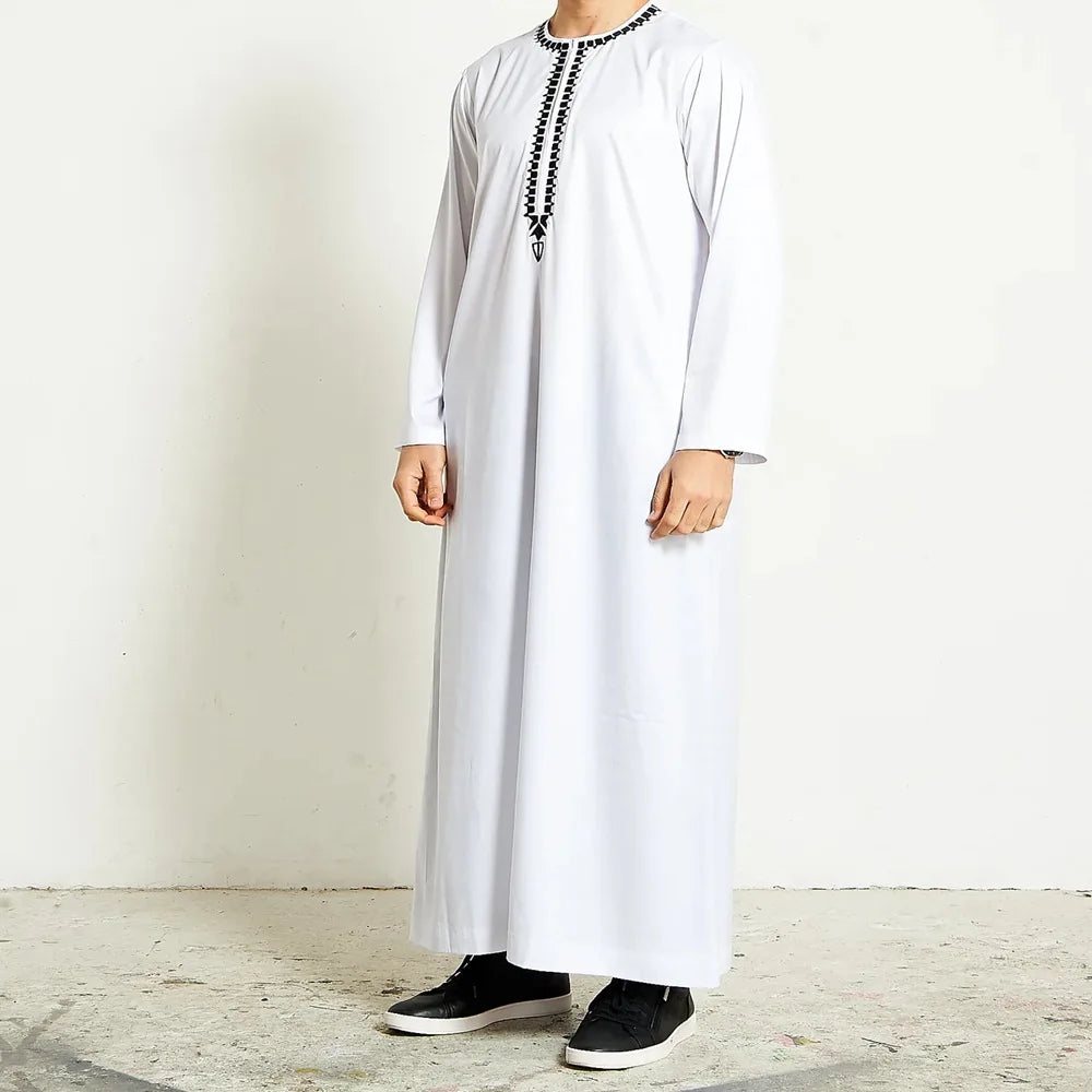 Eid Muslim Fashion Men Jubba Thobe Embroidery Stand Collar Dubai Arab Long Dress Islamic Ramadan Robe Saudi Musulman Abaya Male