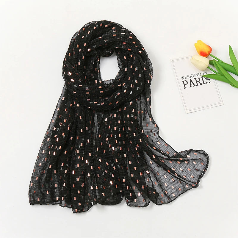 Glitter Shimmer Muslim Hijabs Fashion Solid Bubble Chiffon Scarf High Quality Shawl Scarves Silver Crinkle Woman Headscarf