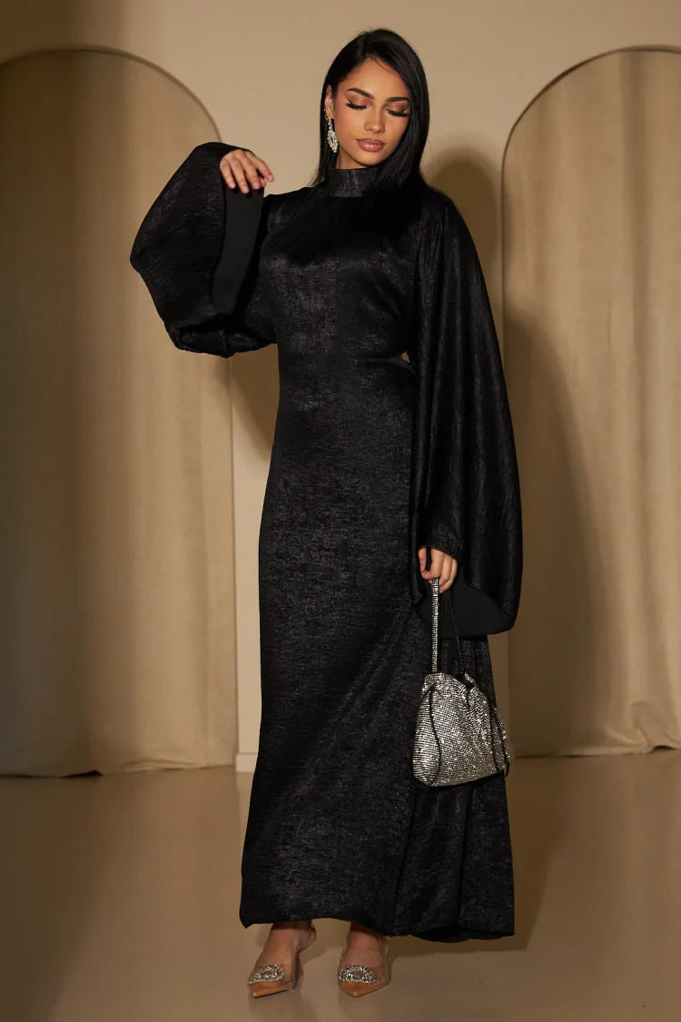 2024 New Elegant Fashion Dress EID Modest Muslim Dress Long Sleeve Shiny Polyester Islamic Clothing Dubai Abaya Dress Party Robe