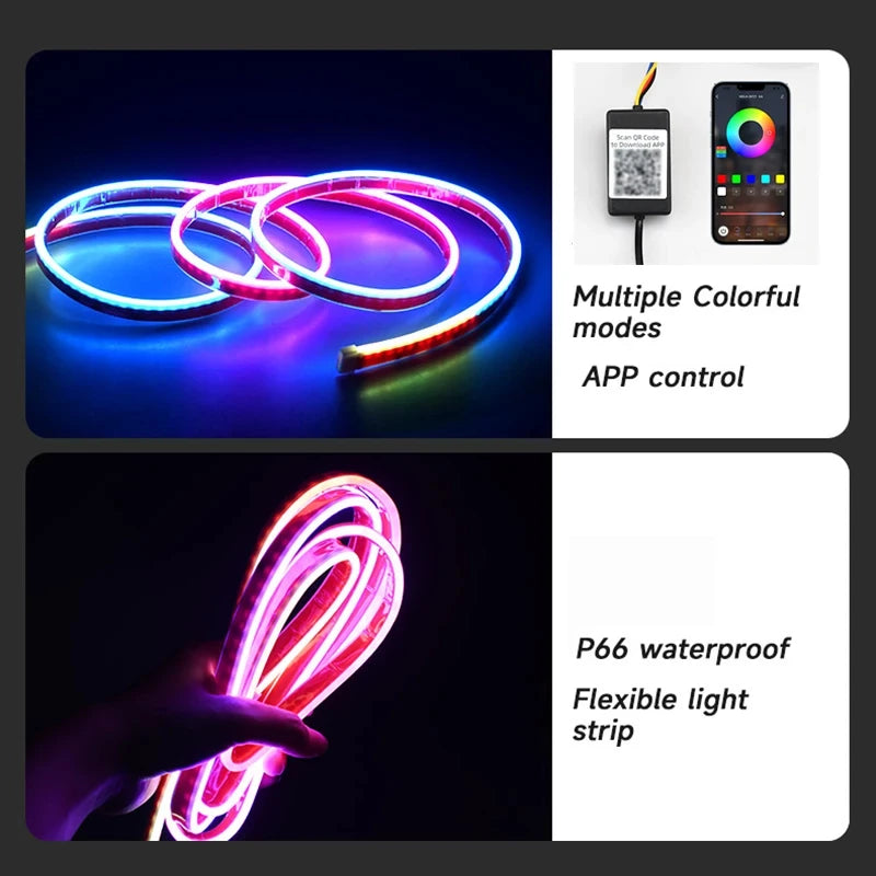 12V LED Car Hood Light RGB With Turn Signal DRL Multifunctional APP Control Neon Strip Daytime Running Light Car Decoration Lamp