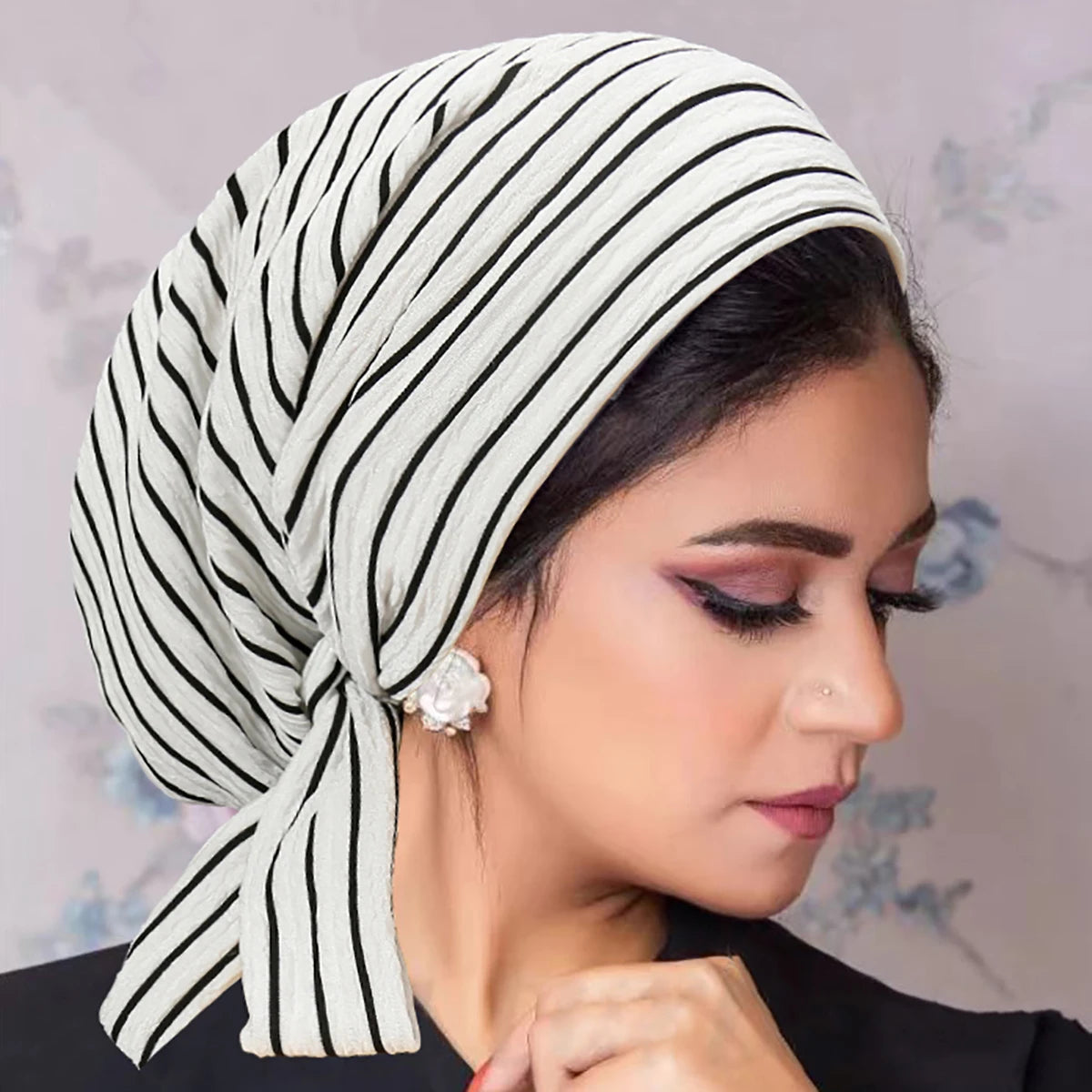 Trendy Stripe Turban Cap Women Muslim Hijab Islamic Chemo Cap Head Scarf Ladies Head Wrap Cover Hijab Scarf