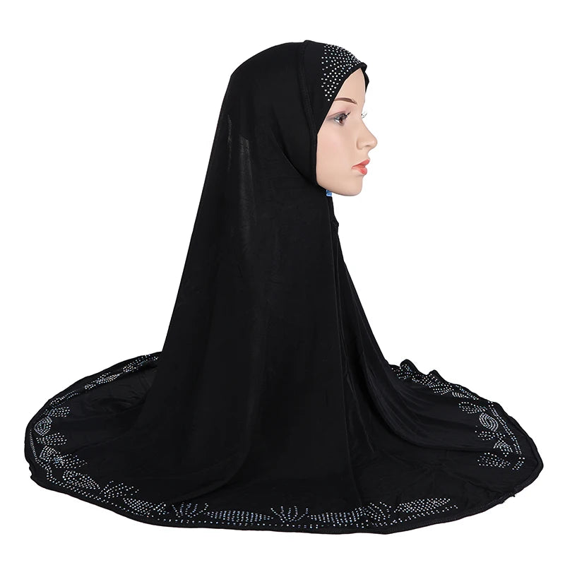 H058 Big size pray hijab with stones muslim scarf hat instant headwrap cover chest part