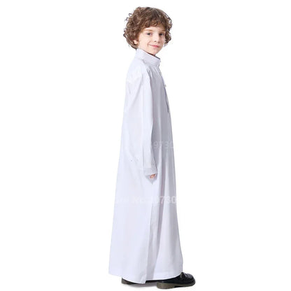 Muslim Robe Teenager Kids Saudi Arabia Pakistan Boy Middle East Full Sleeve Jubba Islamic Clothing Men Party Thobe Kaf MN4