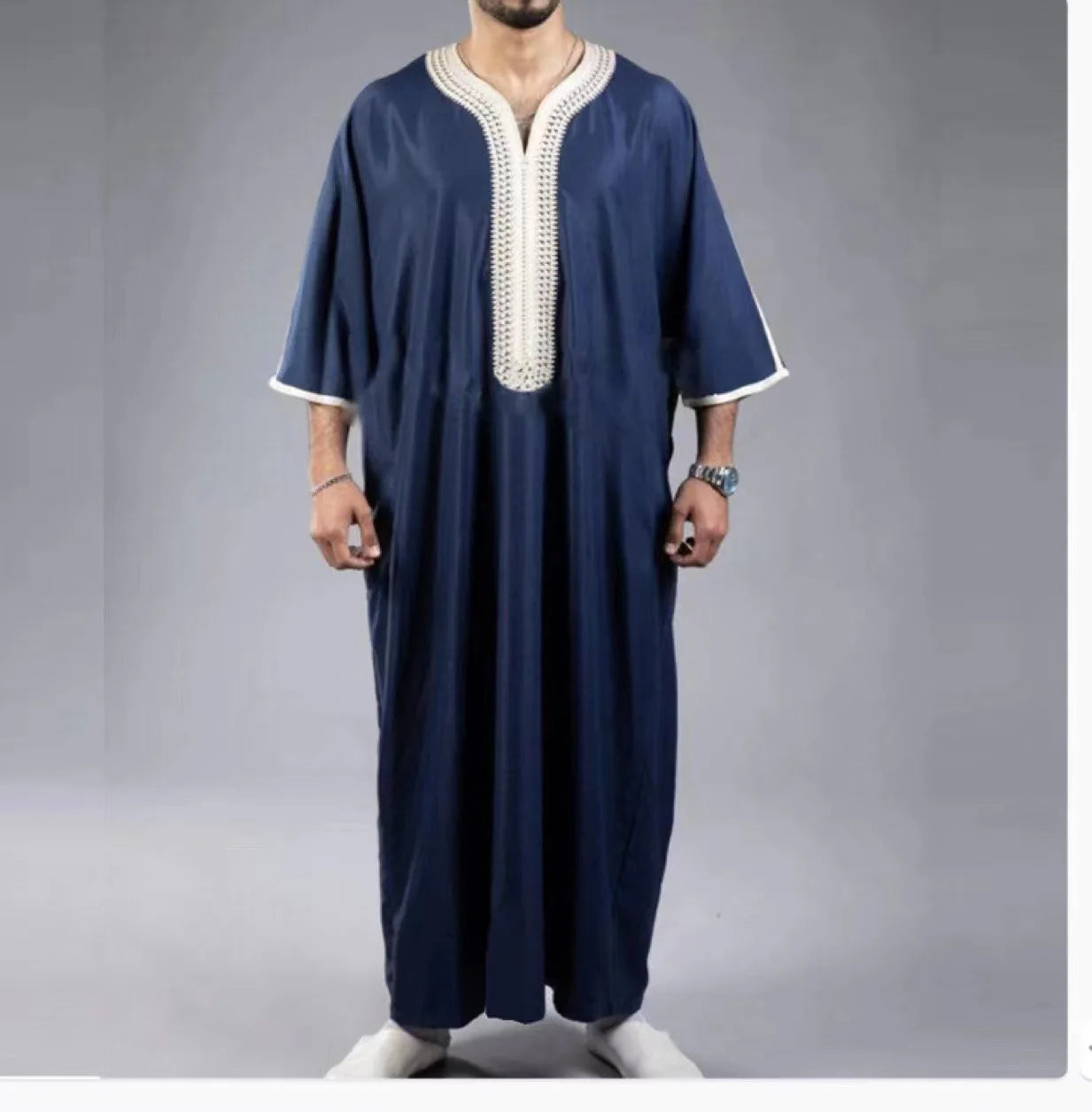 New 2025 Arab Men's Robe Abaya White Muslim Printed Clothing Men's Robe Long Dress Abaya Muslim Clothes for Men Gift Kaftan Men