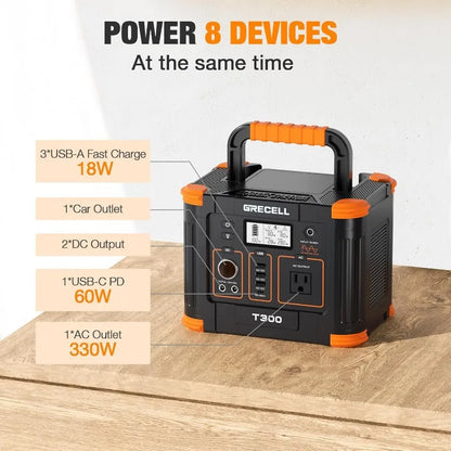 Portable Power Station 300W (Peak 600W) 288Wh Solar Generator with 60W USB-C PD Output 110V Pure Sine Wave AC Outlet Backup