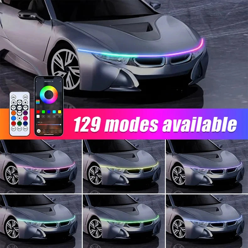 12V LED Car Hood Light RGB With Turn Signal DRL Multifunctional APP Control Neon Strip Daytime Running Light Car Decoration Lamp