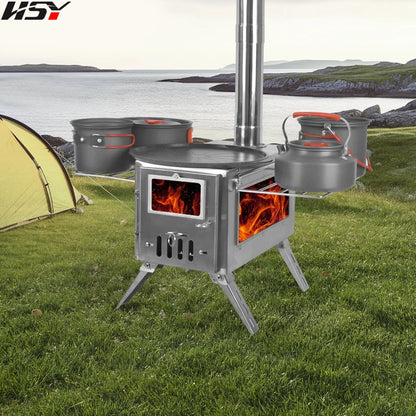 Stainless Steel Folding Heating Tent Stove, Outdoor Camping, Firewood Stove, Picnic Fire Stove with Window