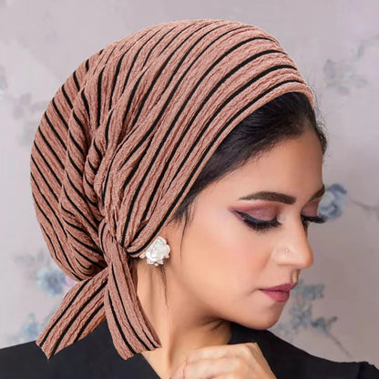 Trendy Stripe Turban Cap Women Muslim Hijab Islamic Chemo Cap Head Scarf Ladies Head Wrap Cover Hijab Scarf