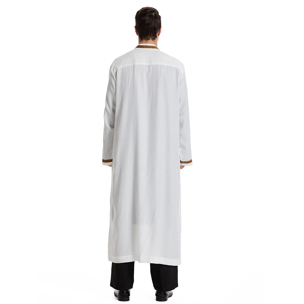 Men Open Abaya Muslim Saudi Jubba Thobe Islamic Clothing Ramadan Kimono Long Sleeve Robe Caftan Dubai Stand Collar Arabic Dress