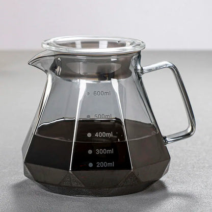 Espresso Glass Carafe Coffee Pot, Pour Over Coffee Filter Kettle - 400ml 600ml Diamond Glass Coffee Sharing Pot with Lids