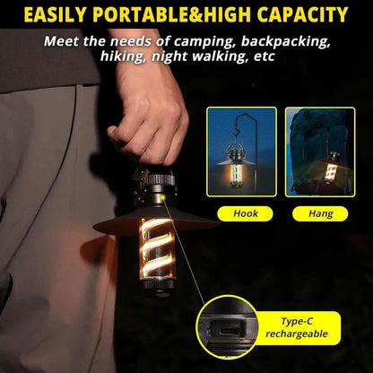 LED Rechargeable Portable Camping Lantern Camp Bright Flashlights with Stepless Dimming Waterproof Powerful Handheld Work Light